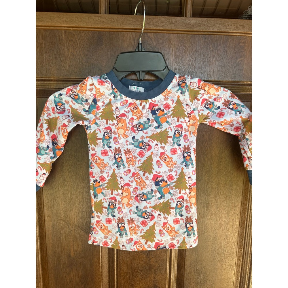 Foxtail Lilies Small Shop Bluey Long Sleeve Spandex Top Christmas Winter Size 2T